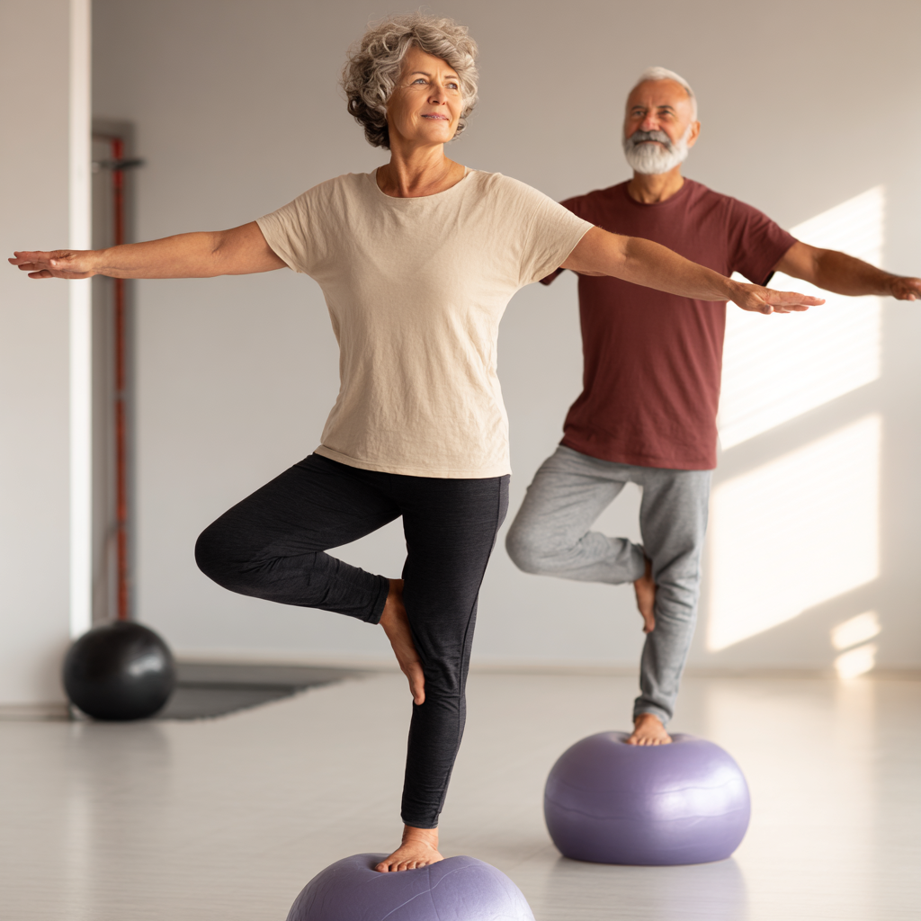 Older adults practicing balance and stability exercises for long-term body support